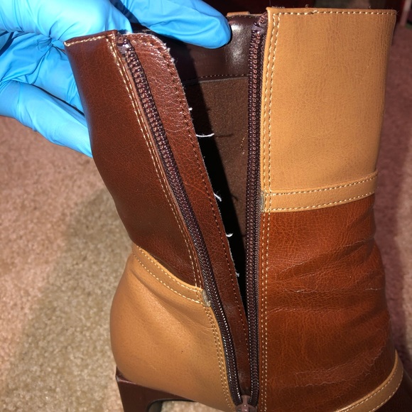 ‘70s Mod Color-Block Square-Toe Leather Boot Heels - Picture 11 of 15